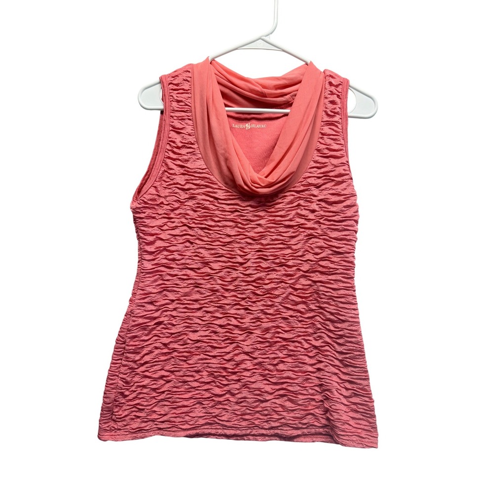 Laura‎ Hlavac Tank Top Cowl Neck Ruched Coral Pink Women